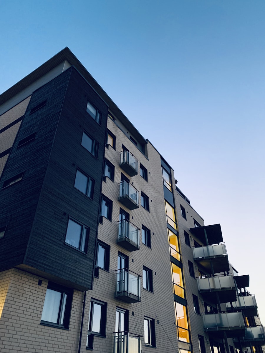 Mixed-use development at dusk